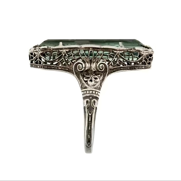 Vintage Green Emerald Silver 925 Plated Ring - Picture 5 of 5